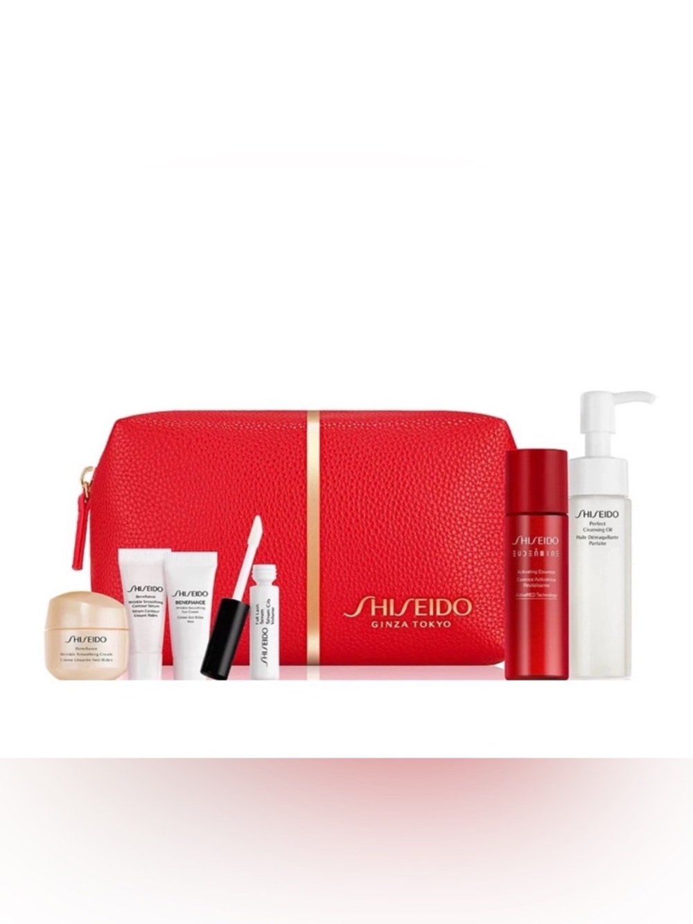 NEW Shiseido Benefiance Wrinkle Smoothing 7-Pc Set + Red Travel Bag ($125 Value)
